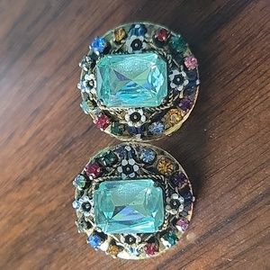 Vintage Earrings Large Teal Stone